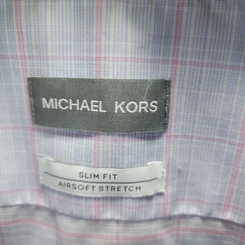Michael Kors Shirt Mens 17 34 35  XL Blue Plaid Slim Fit Air Soft Button Front